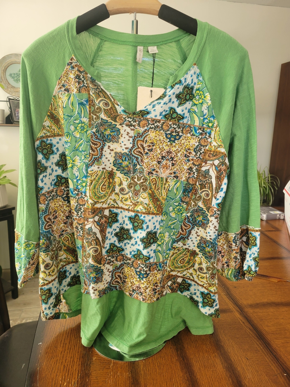 Cato Boho Patchwork Print Raglan Sleeve Women's Top